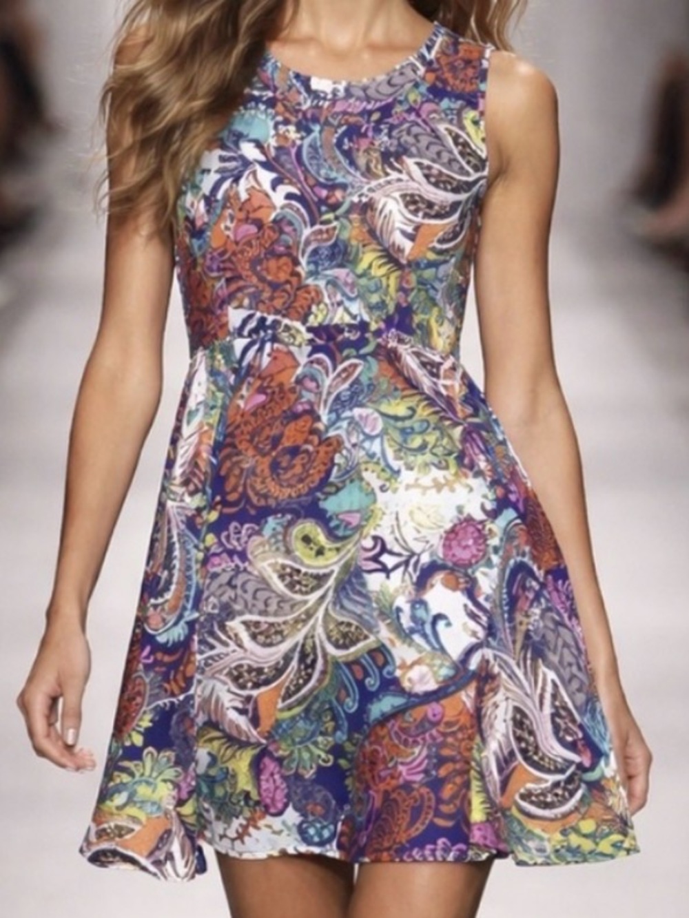 Vibrant Summer Sheer Elegant Papillon Blanc Multicolor Paisley Midi Dress